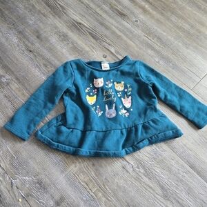 18M Girls Teal Kids Long Sleeve Top with Animal Print